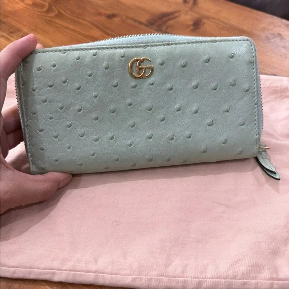 Gucci Ostrich Long Mint Green Wallet - Picture 3 of 9